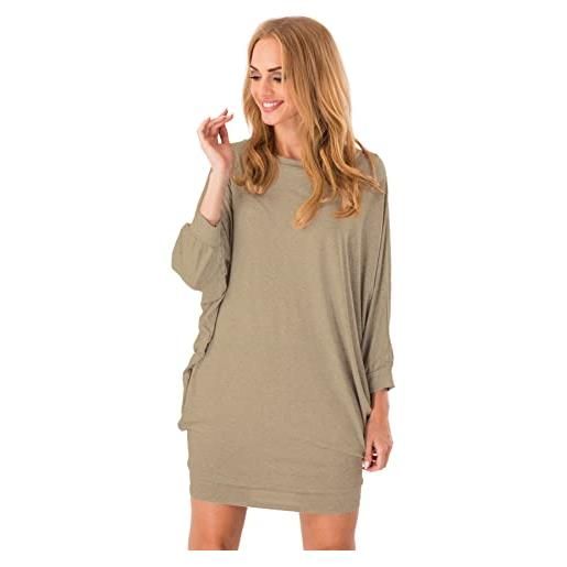 Futuro fashion mini abito da donna con scollo a barca a maniche lunghe a pipistrello, sexy per donna e donna, taglie s-xxxl, 8997, cachi, 46