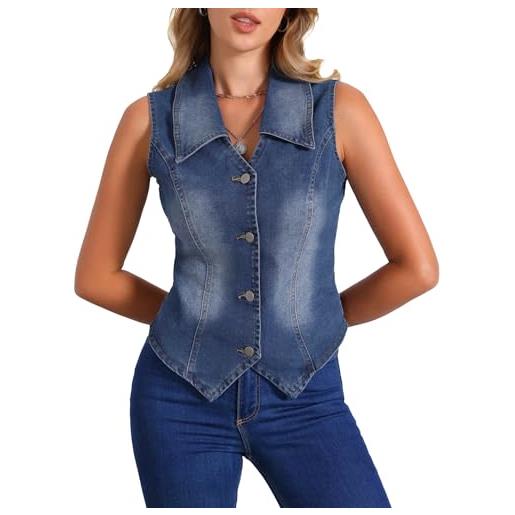 Allegra K donna gilet jeans elegante denim con scollo a v giubbotto giacca senza maniche gilet estivo profondo blu l