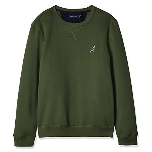 Nautica men's basic crew neck fleece sweatshirt, pine forest, large