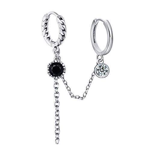 Orecchini Lunghi A Catena Con Doppio Foro In Acciaio Inox – Gioiello Uomo/donna Ipoallergenico, Confezione Regalo