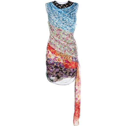 Marine Serre abito corto regenerated scarves - blu