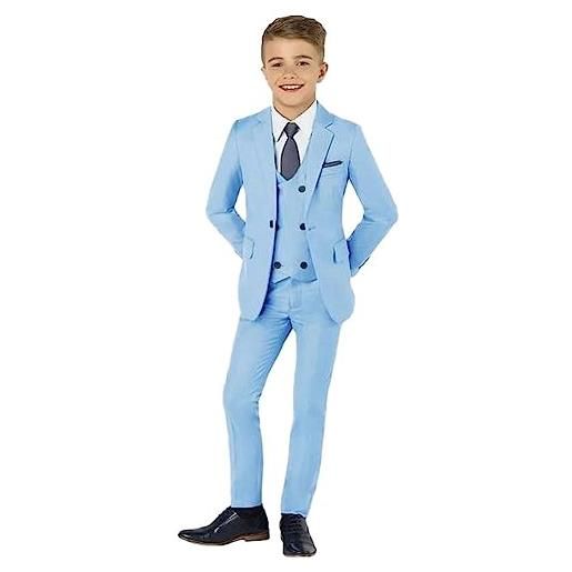 Botong 3 pc un pulsante formale ragazzi suit slim fit blazer gilet pantaloni ragazzi partito vestito boy suit per matrimonio, azzurro, 16 anni