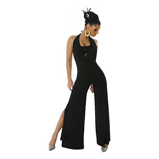 Toocool - overall tuta intera donna abito spacco jumpsuit nude look disco gogo li-9516