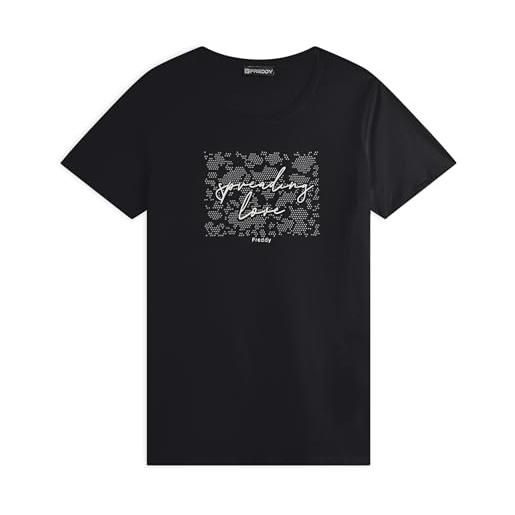 FREDDY - t-shirt donna comfort fit con grafica composta da strass, donna, nero, large