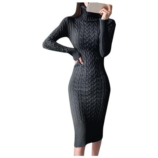 DJYQLCWA vestito casual donna abito in maglia a maniche abito maglina nero donna abiti maglione dolcevita a maniche lunghe da donna abiti maglione midi aderenti lavorati a maglia black, s