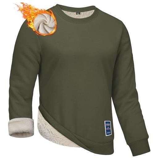 Yageshark felpa da uomo in pile invernale, foderata, sportiva, a maniche lunghe, basic, verde, m