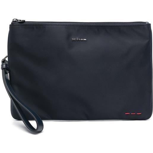 Kiton clutch con logo - blu