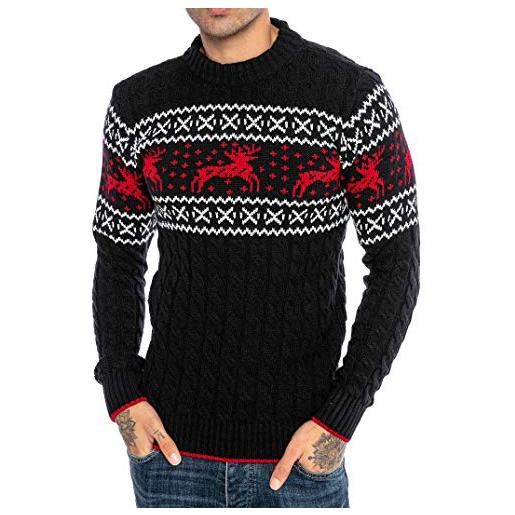 RED BRIDGE maglione da uomo stile norvegese pullover con collo alto in cotone slim fit plait reindeer bianco m