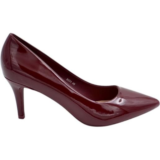 Malu Shoes decolette donna in pelle vernice lucida bordeaux punta tacco rocchetto 8 cm linea basic