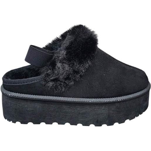 Malu Shoes ciabatta pantofola donna platform nero interno di pelliccia tinta unita con elastico posteriore comoda fondo alto 4,5cm
