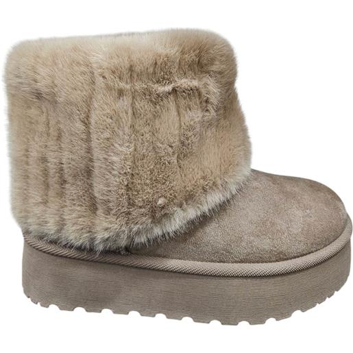 Malu Shoes stivali da neve doposci tortora con fondo platform imbottitura pelliccia ecofur