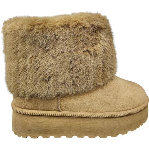 Malu Shoes stivali da neve doposci camel con fondo platform imbottitura pelliccia ecofur