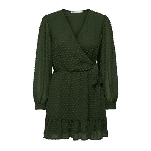 ONLY onltiva l/s dobby fake wrap dress wvn vestito, sassafras, m donna