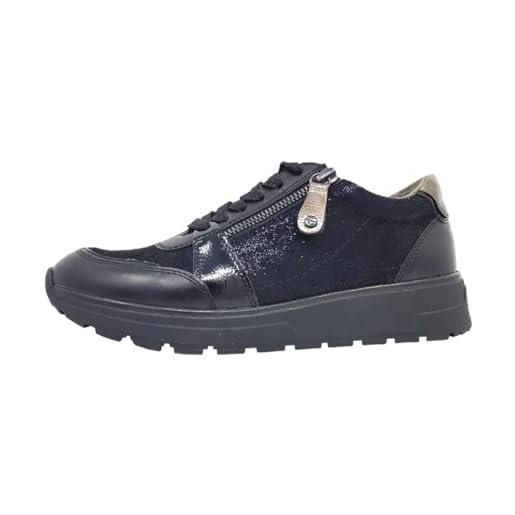 Tamaris Comfort tamaris 8-83709-41-plantare intercambiabile in pelle comfort fit, sportivo, suola flessibile, chiusura lampo laterale, scarpe da ginnastica donna, nero, 40 eu larga