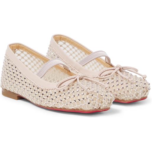 Christian Louboutin Kids ballerine baballet in mesh con cristalli