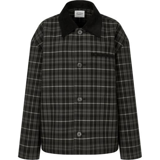 STUDIO TOMBOY giacca a quadri con colletto in corduroy - nero