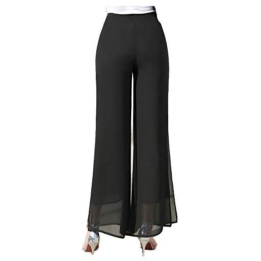 Mengyu pantaloni in chiffon pantaloni a vita alta di grandi dimensioni pantaloni larghi in mesh dividere i pantaloni gamba larga delle donne nero s