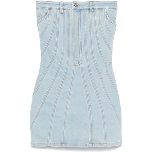 Mugler abito corto denim senza spalline - blu