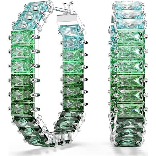 SWAROVSKI orecchini a cerchio matrix, taglio baguette, verde placcati rodio 5705787