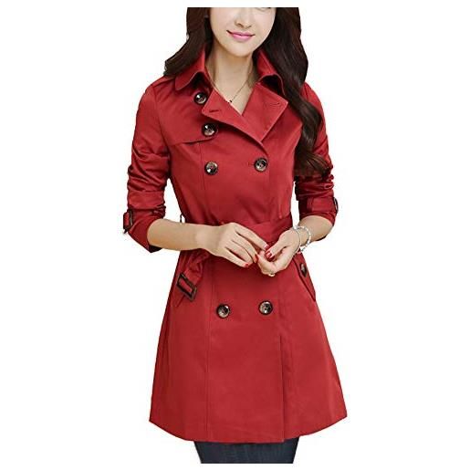 Classic Pink donna trench doppiopetto autunno windcoat stile lungo con cintura medio rosso