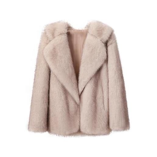 SUIUOI giacca invernale da donna in pelliccia sintetica, calda, oversize, termica, invernale, autunno, inverno, caldo, elegante, in pile, parka, bella giacca in pelliccia, nero , s