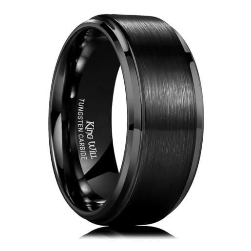King Will anello in carburo di tungsteno nero 8 mm/10 mm scanalato multi sfaccettato anello nuziale da uomo finitura opaca bordo smussato comfort fit, s 1/2(60.8mm), tungsteno, nessuna pietra preziosa
