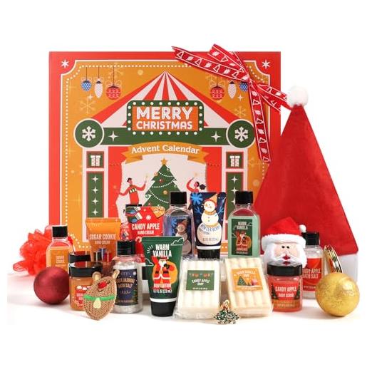 BODY & EARTH calendario dell'avvento 2024 per le donne, regali di natale per le signore, 24pcs set da bagno per natale con candela profumata, bagnoschiuma ecc, regalo natale donna