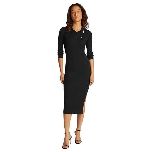 Tommy Jeans donna abito a polo midi spacco sulla gamba, nero (black), l