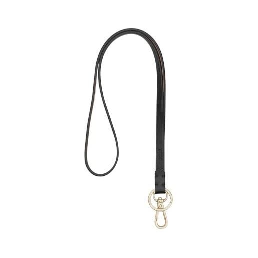 Dudu cordino laccio da collo con anello e moschettone metal in vera pelle, laccetto per chiavi, porta badge, auto, portachiavi nero