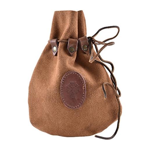 Battle-Merchant borsa in pelle medievale | con croce celtica e robusto cinturino in pelle | borsa in pelle vichinga gatto portafogli per larp marrone, beige. 