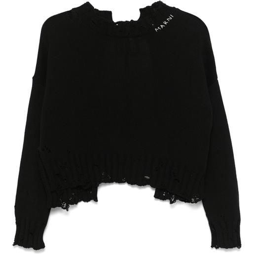 Marni maglione in cotone con effetto vissuto - nero