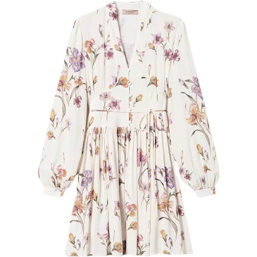 TWINSET abito corto in crêpe de chine a fiori
