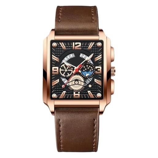 Orologio Uomo Lusso Rettangolare In Pelle Quarzo – Impermeabile Con Calendario E Luminoso
