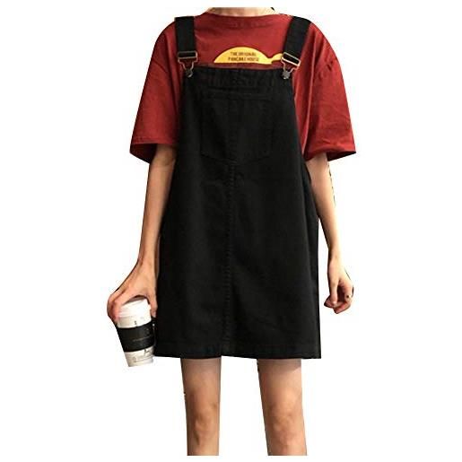 Runyue donna salopette vestiti corti jeans vita alta baggy denim gonne nero taglia unica