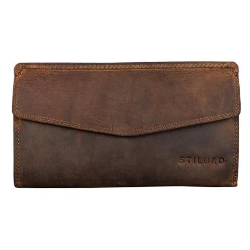 STILORD 'gloria' portafoglio in pelle vera da donna sottile grande con cerniera stile vintage borsellino blocca rfid, colore: marrone medio