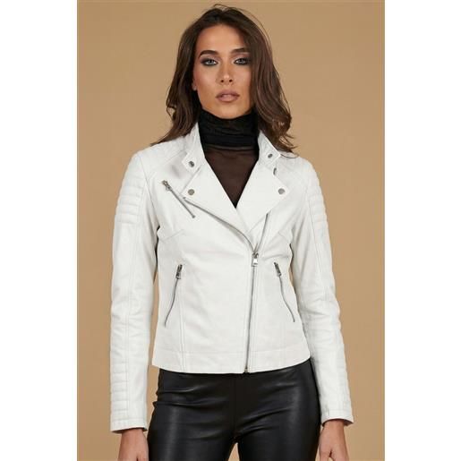 D'Arienzo giacca moto in pelle bianca trapuntata stile chiodo D'Arienzo