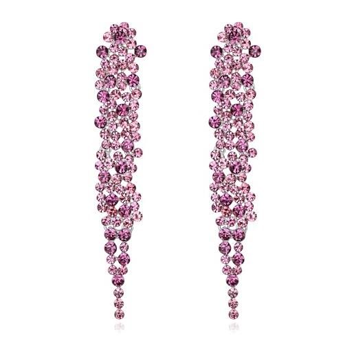 Orecchini A Cerchio Alla Moda Con Rosa E Cristalli - Statement Rosa Floreale Con Strass - Coolsteelandbeyond - 5