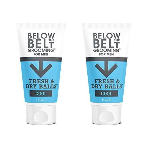 Below The Belt Grooming fresh & dry ball cool ball, deodorante intimo per uomo, protegge dal sudore, dagli odori e dalle irritazioni, fragranza alla menta fresca 2 x 75ml