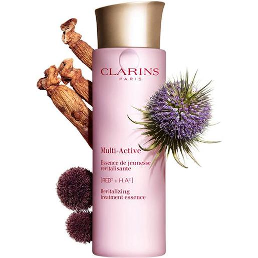 Clarins multi-active essence de jeunesse revitalisante 30+ 200 ml lozione rivitalizzante riequilibrante per il viso flacone tutti i tipi di pelle
