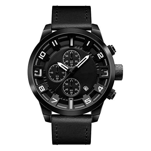 Orologio Uomo Sportivo Fashion – Cassa Acciaio Inox 42mm, Cinturino In Pelle, Cronometro E Calendario, Movimento Quarzo - 4