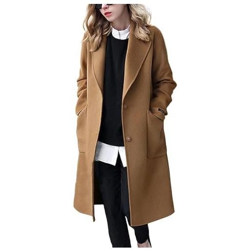 Cappotto Lungo da Donna in Lana per Autunno e Inverno, con Bottoni, Maniche Lunghe, Collo a Risvolto e Fodera, Nuovo Design alla Moda
