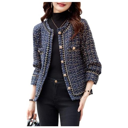 Goolecrimp blazer da donna in tweed scozzese elegante da lavoro casual autunnale da ufficio elegante giacca da lavoro su misura cardigan giacca formale in tweed (marina, xxl)