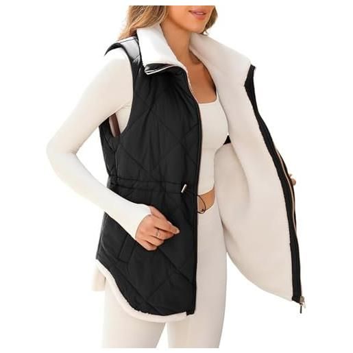 KHIRVWL gilet in pile da donna invernale caldo senza maniche sherpa teddy gilet in peluche tinta unita scollo gilet in pelliccia spessa casual giacca con tasche fluffy outwear offerte