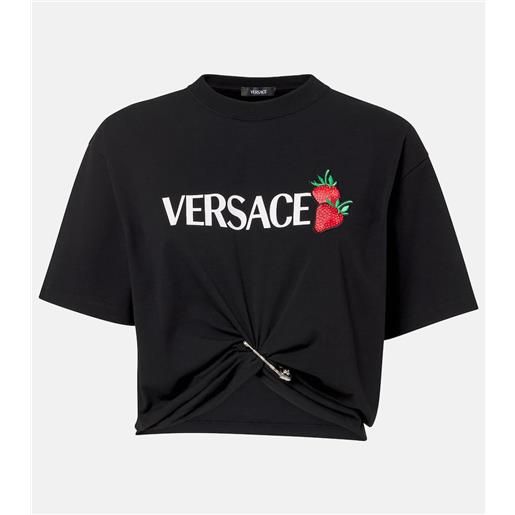 Versace t-shirt cropped in cotone con stampa