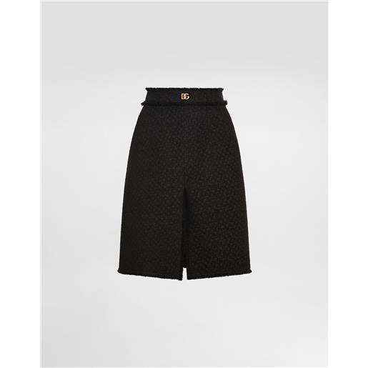 Dolce & Gabbana gonna midi in tweed rachel con spacco centrale e logo dg