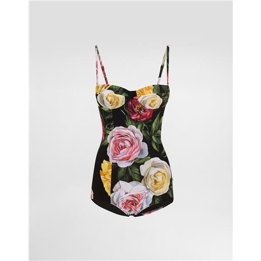 Dolce & Gabbana costume intero balconcino stampa rose e peonie