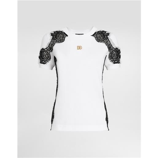 Dolce & Gabbana t-shirt in jersey con dettagli in pizzo e logo dg