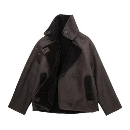 Goolecrimp giacca invernale da donna in pu allentato caldo con bottoni giacca in pile vintage cappotto da esterno giacca leggera stile college giacca cyberpunk (caffè, s)