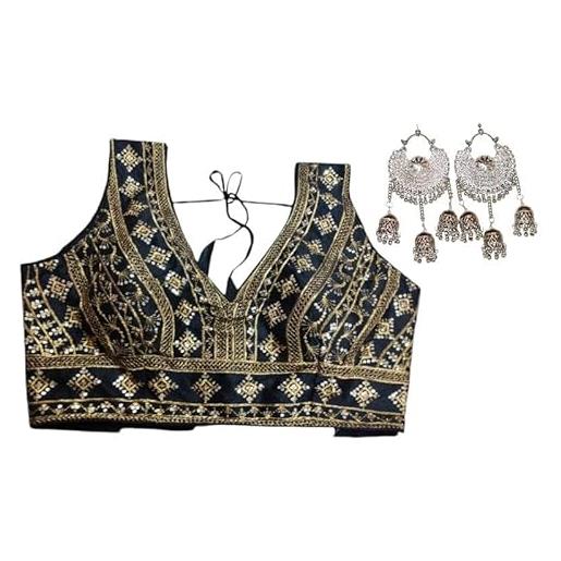 KULIA® camicetta firmata per sari camicetta elasticizzata per sari abito dirndl da donna abbigliamento da festa camicetta imbottita in stile indiano di bollywood designer pronta per sari top corto