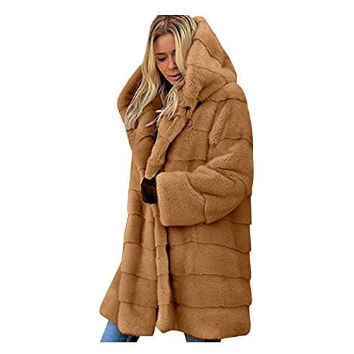 KHIRVWL cappotto donna piumino in pelliccia elegante giacca in pelliccia sintetica giacca invernale lunga da donna con cappuccio giacca lunga parka giacca a vento calda giacca invernale